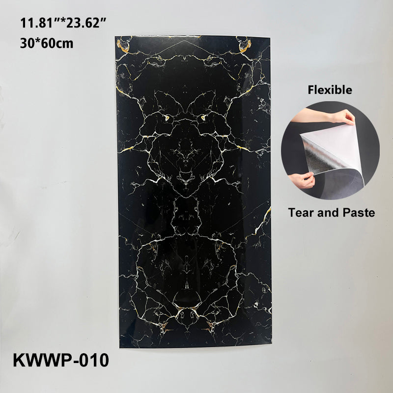 Set 10x Tapet Marmura Premium 3D , autoadeziv, waterproof, usor de montat, design modern, 30×60 cm, negru cu auriu