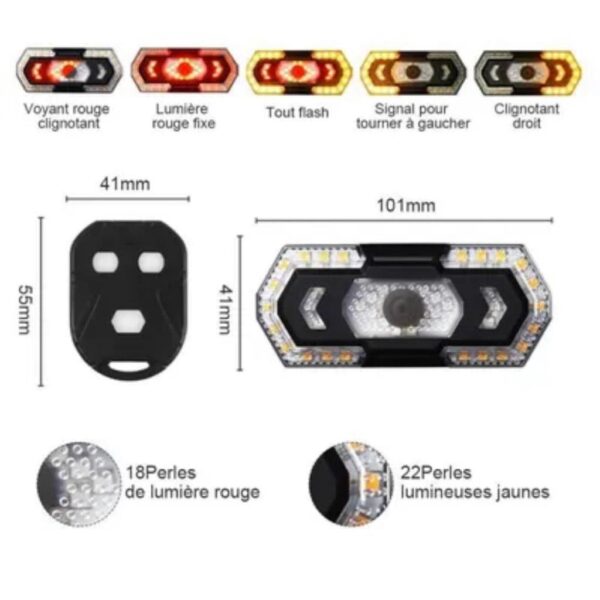 STOP bicicleta LED cu semnalizare ,reincarcabila ,5 moduri de lumina ,telecomanda