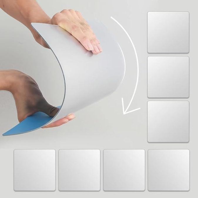 Set 4 bucati oglinda film autoadeziva, fara sticla, efect reflectorizant, 30x30cm