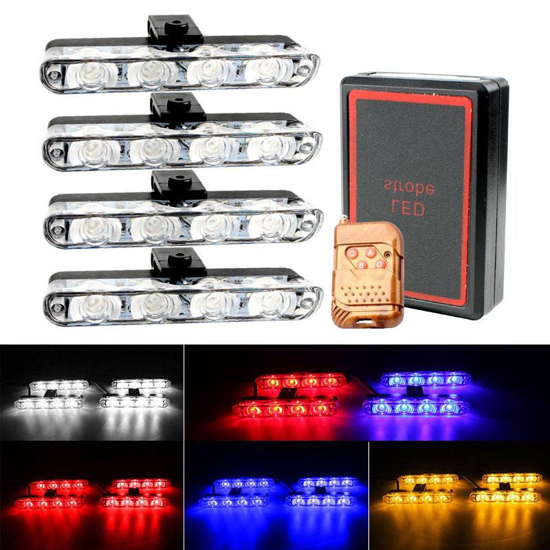 Lumini avertizare Set 8 LED Galben/Rosu Albastru pentru grila, functii stroboscop, 36W, 12V