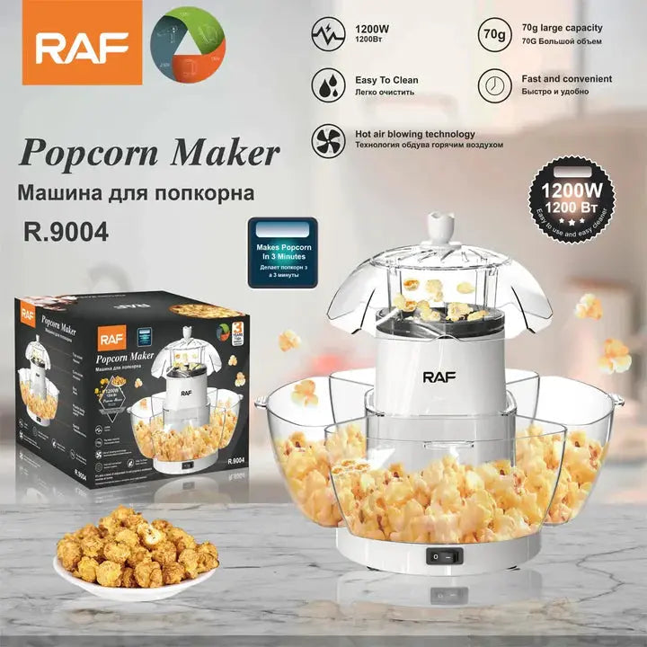 Aparat electric pentru popcorn, R.9004, 1200W, plastic, 30x30 cm, alb-transparent