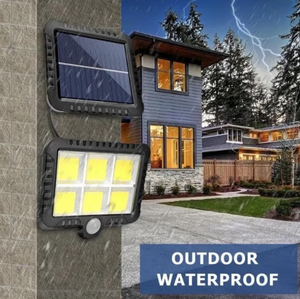Lampa solara de perete , 6 x COB LED, cu panou solar polisiciliu detasabil, senzor miscare, telecomanda, rezistenta la apa