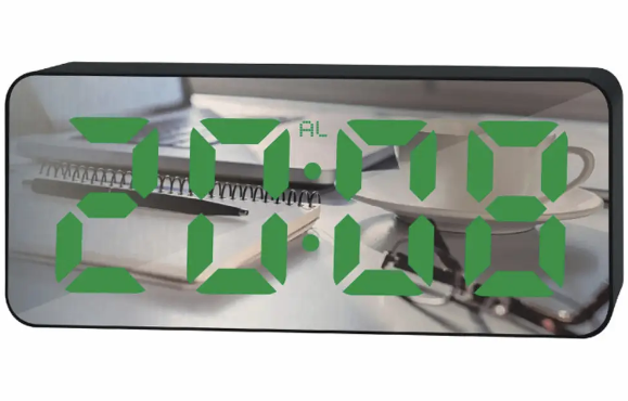 Ceas multifunctional cu LED stil oglinda curbata, alarma digitala, afisaj mare, mod noapte, data, temperatura