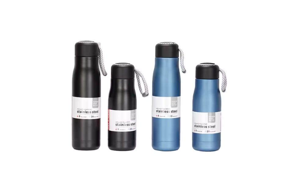 Sticlă termoizolantă pentru sport și sală de fitness, termos din oțel inoxidabil, portabil, cu frânghie.