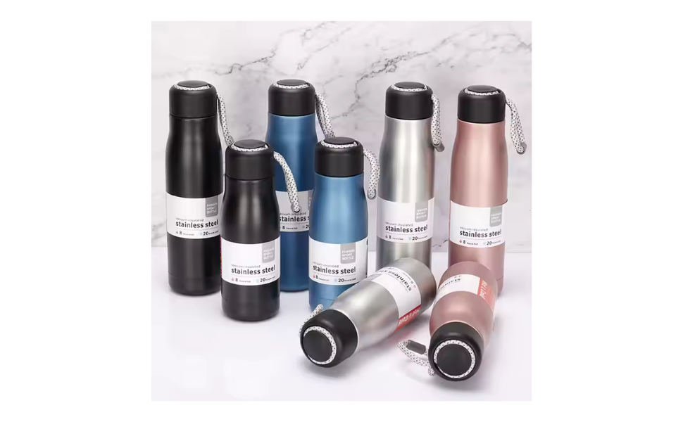 Sticlă termoizolantă pentru sport și sală de fitness, termos din oțel inoxidabil, portabil, cu frânghie.