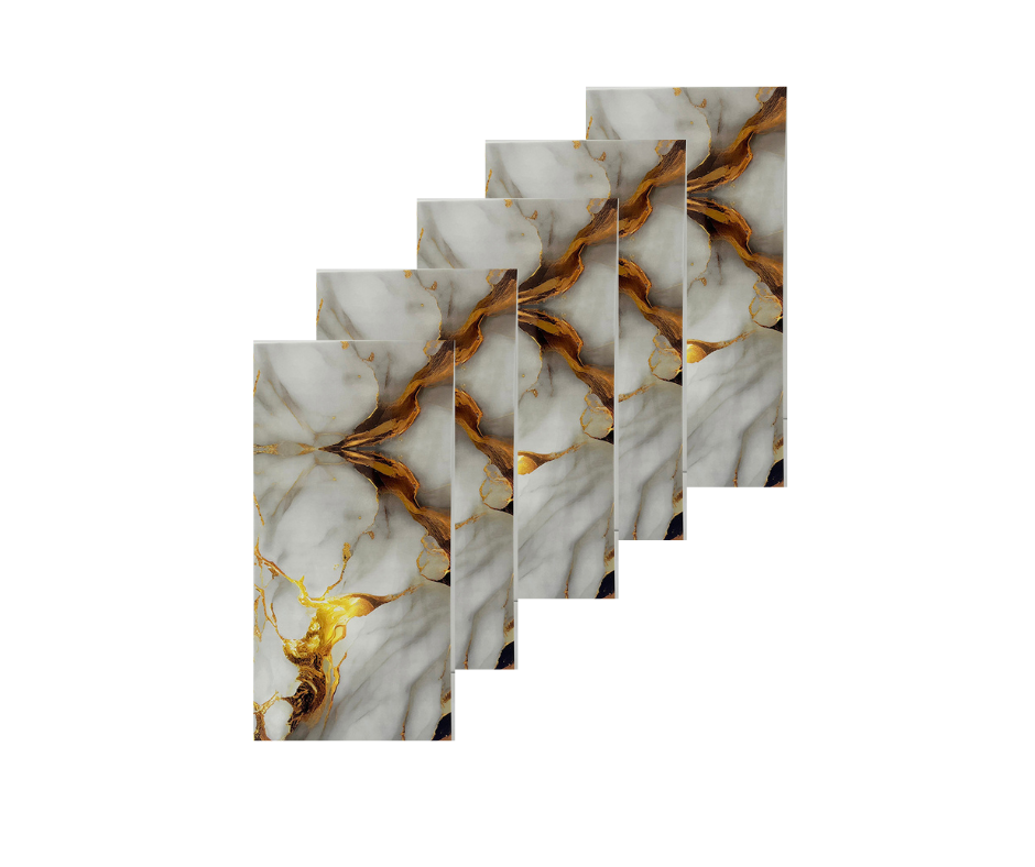 Set 10x Tapet Marmura Premium 3D , autoadeziv, waterproof, usor de montat, design modern, 30×60 cm alb cu auriu