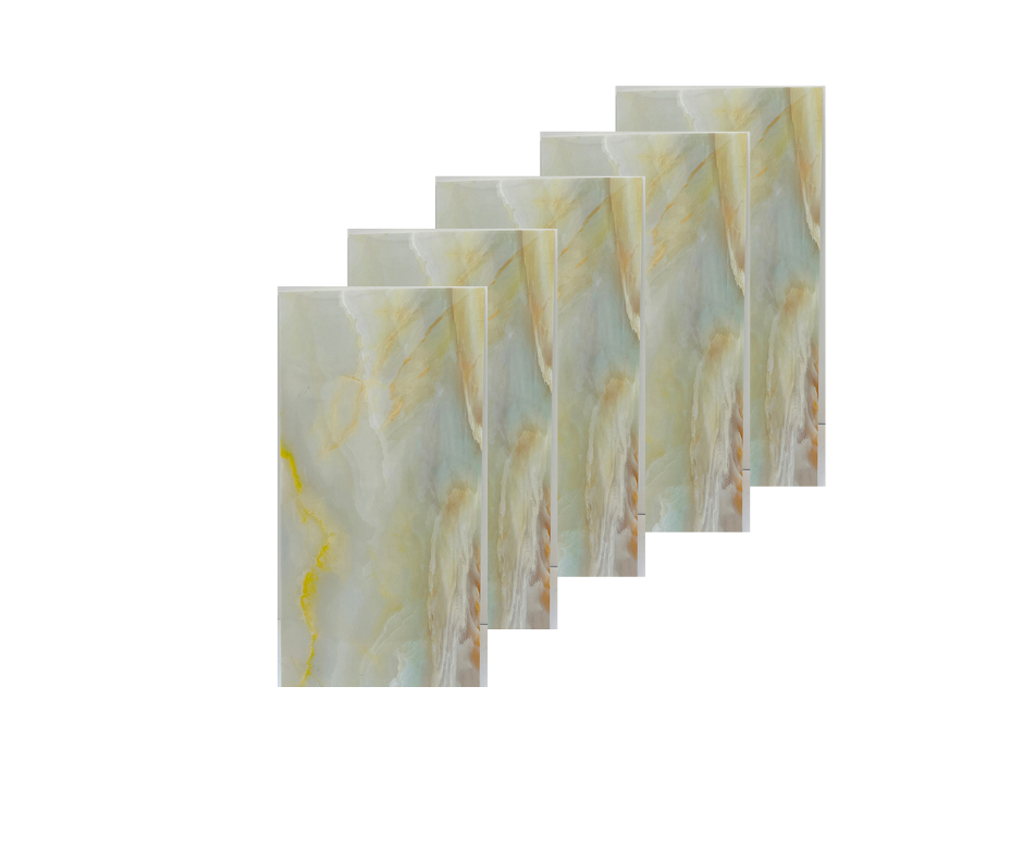 Set 10x Tapet Marmura Premium 3D , autoadeziv, waterproof, usor de montat, design modern, 30×60 cm alb cu auriu si galbeni