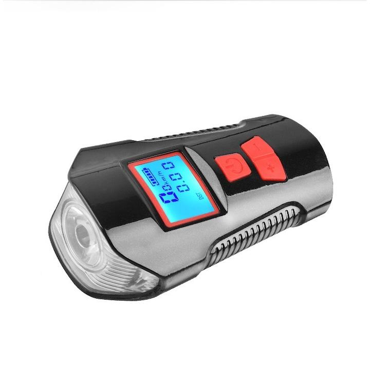 far de bicicleta trotineta computer integrat si claxon detasabil, reincarcabil USB