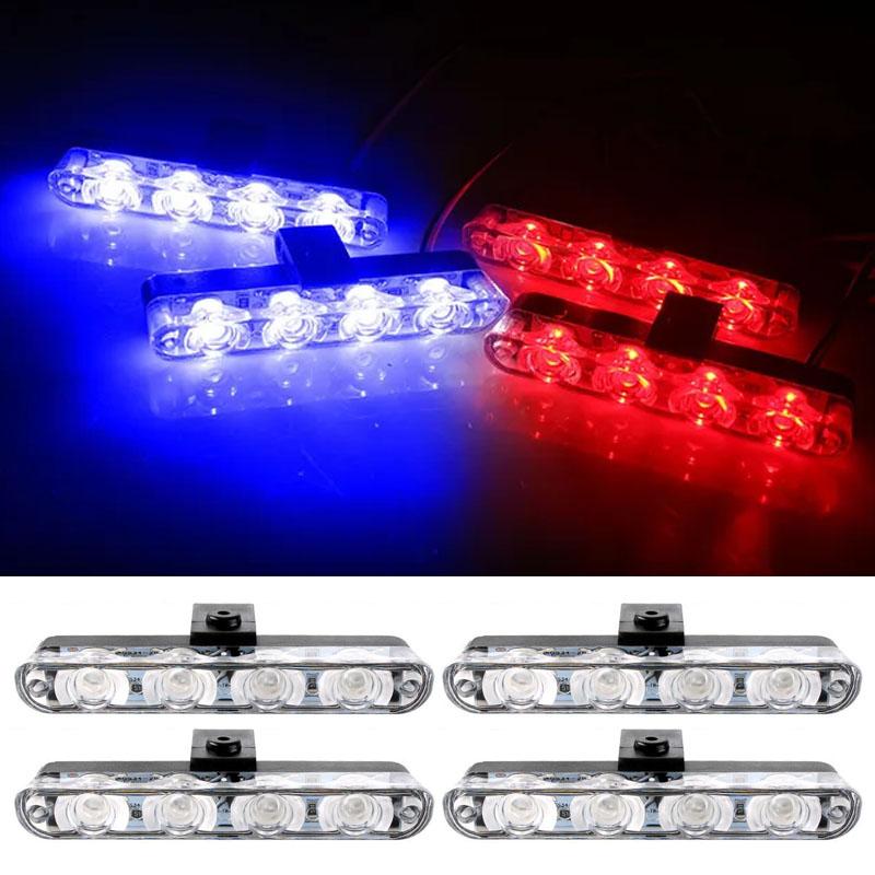 Lumini avertizare Set 8 LED Galben/Rosu Albastru pentru grila, functii stroboscop, 36W, 12V