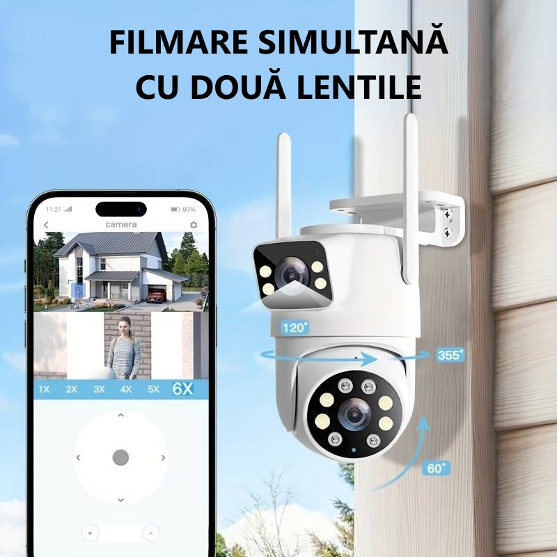 Camera Dubla de supraveghere exterior Full HD , 8MP , Detectare Miscare IP66, Wireless