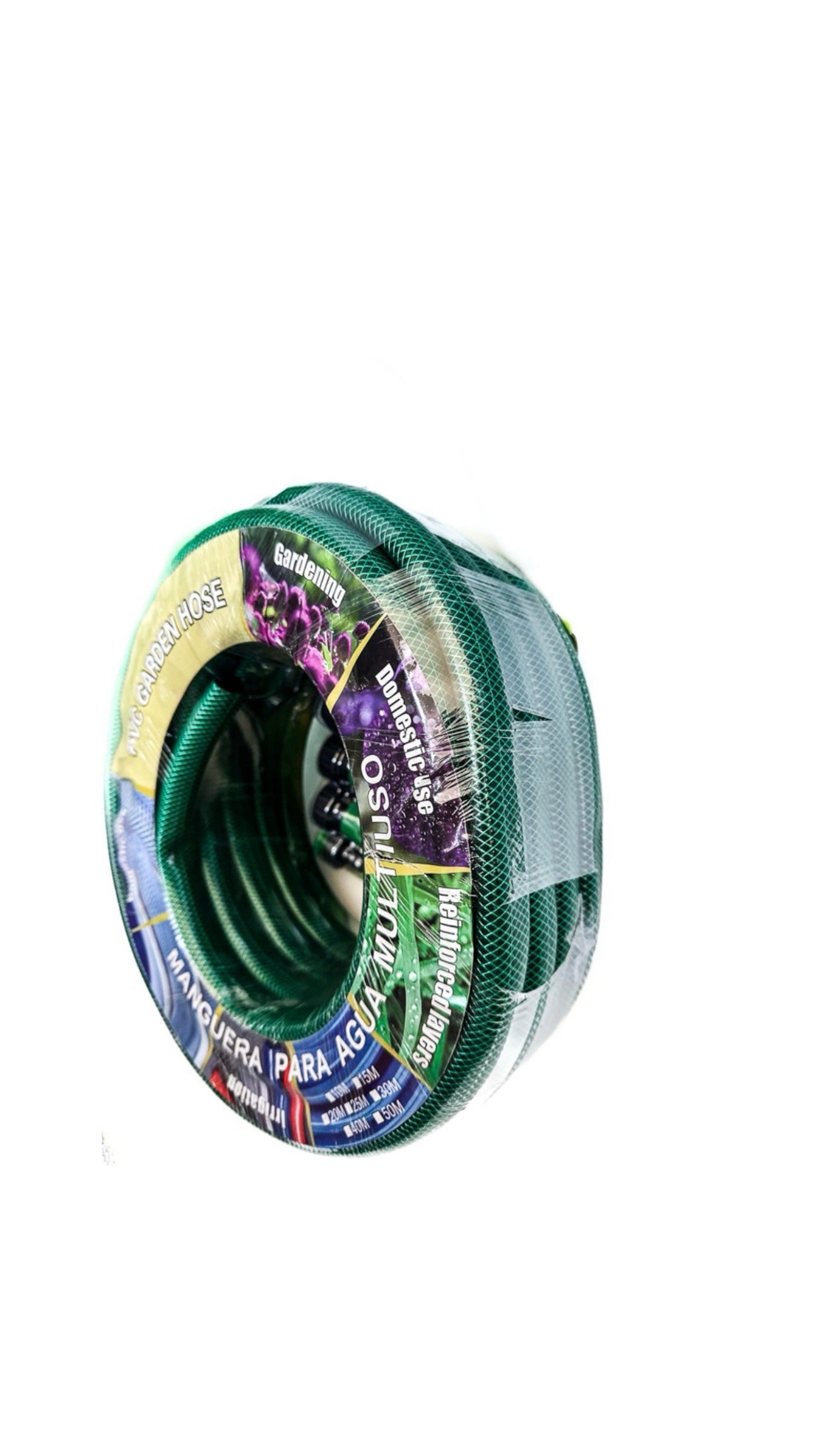 Furtun de gradina ranforsat, 1/2″, 10m lungime, cu adaptoare si pistol pentru udat, Verde