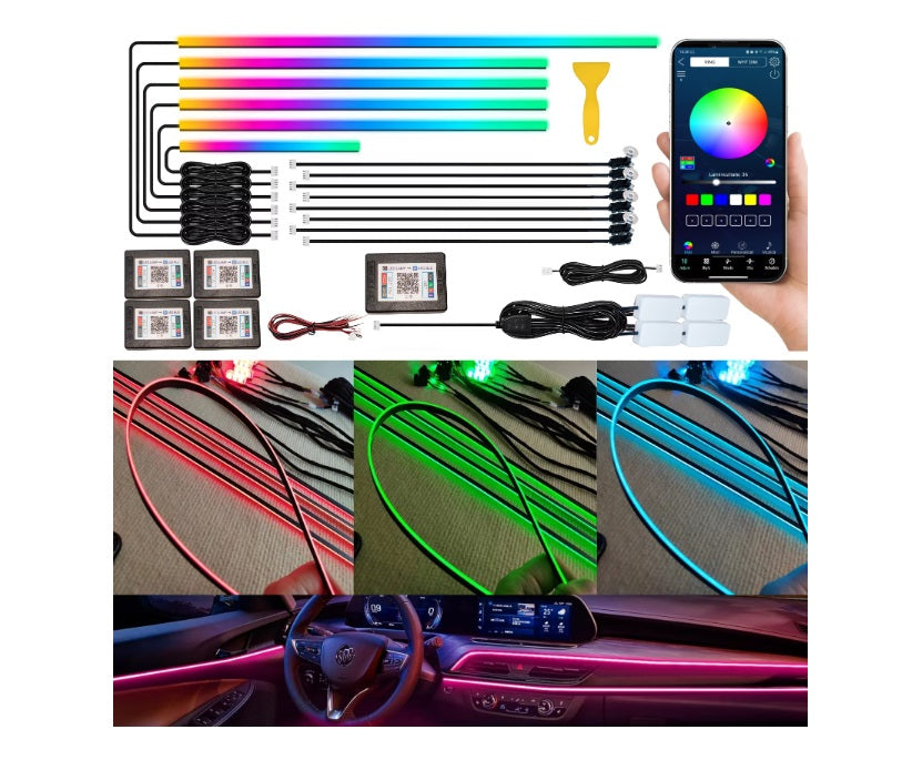 Kit iluminare ambientala 18 piese LED RGB, Bluetooth, aplicatie telefon, senzor muzica, multicolor