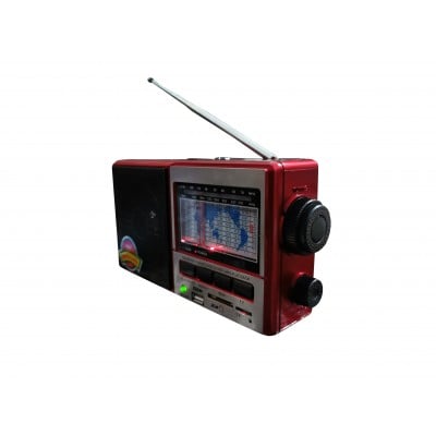 Radio portabil 901UR cu AM, FM, SW 1-9, player USB, microSD, acumulator integrat, rosu