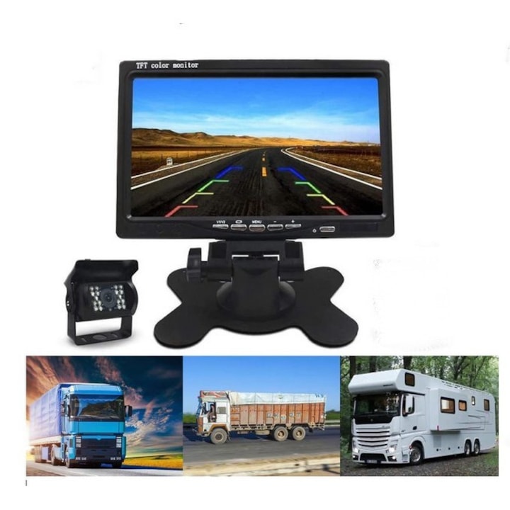 Monitor Auto Masina LCD 7'' Cu 2 Intrari Video Pt Gps Dvr Vcd Dvd