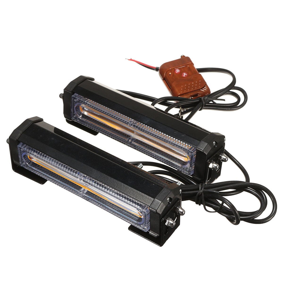 Set 2 lampi avertizare galbene, LED COB, 12-24V, 36W, stroboscoape 9 functii, grila sau plafon, cu telecomanda