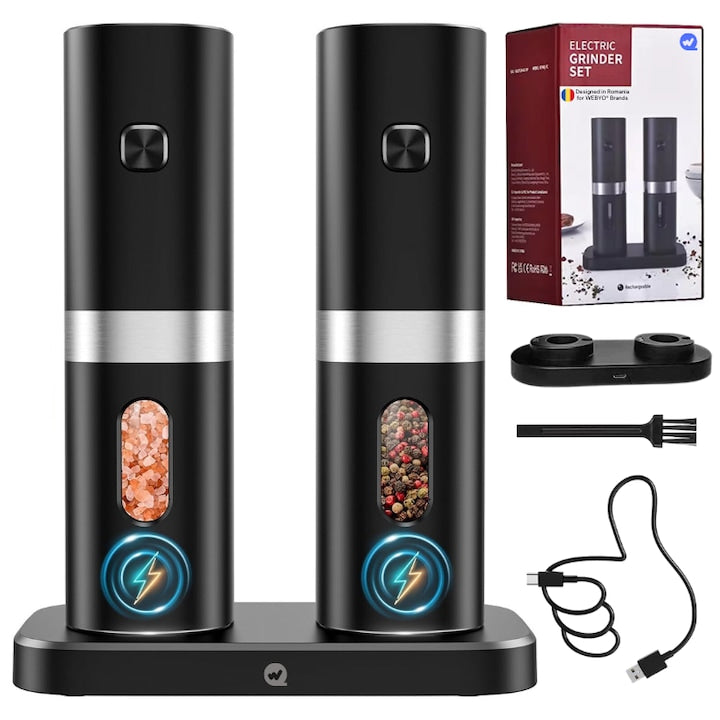 Set 2 Rasnite Electrice pentru sare, piper sau condimente, Indicator Led