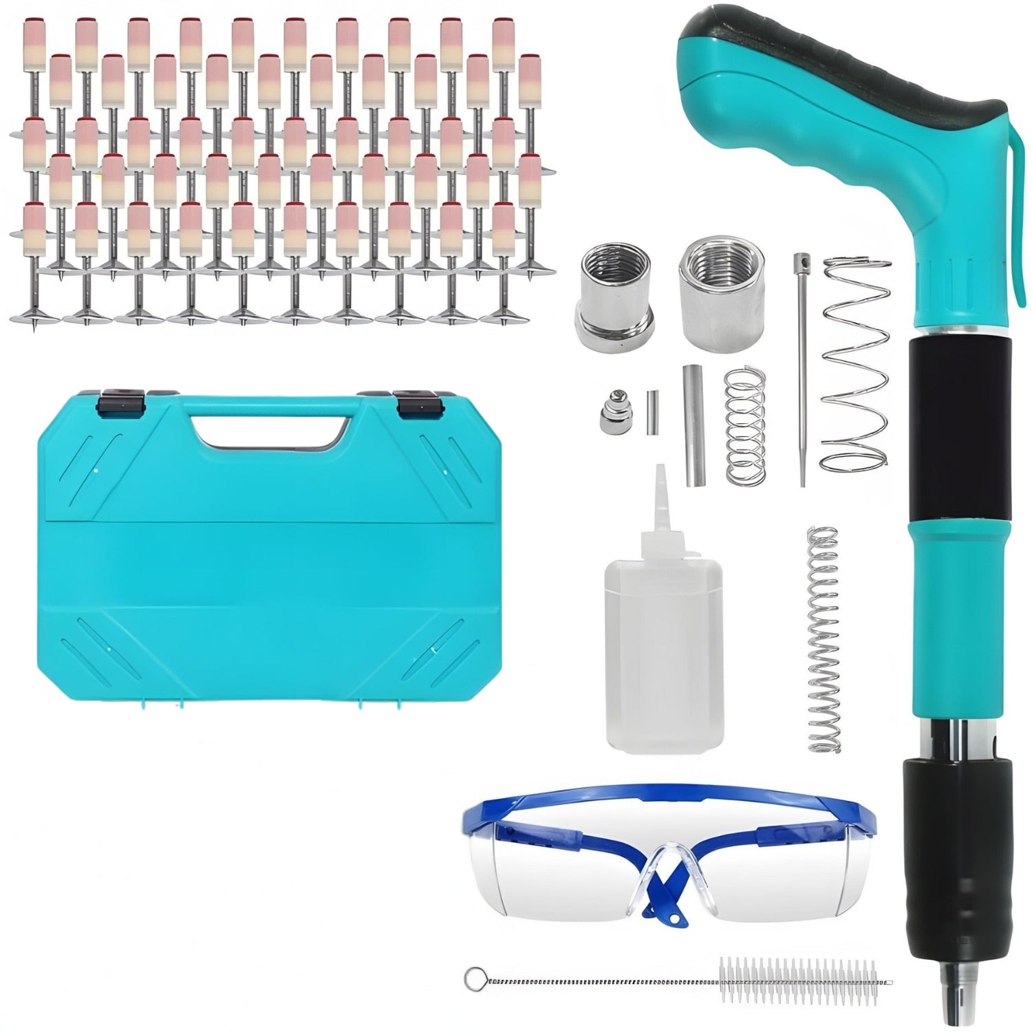 Kit Pistol Manual Pneumatic Pentru Nituri si Cuie, 30 cm, Calibru 7.3 cm Albastru