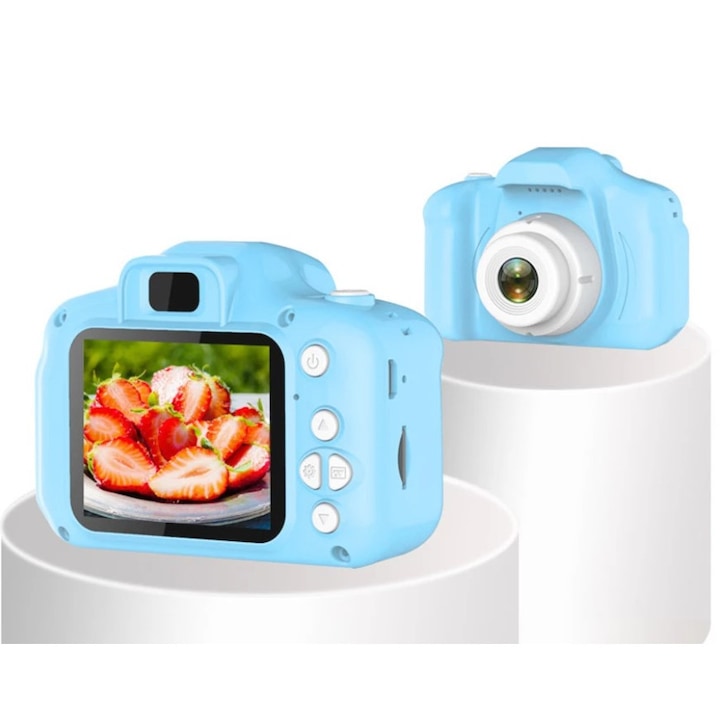Mini aparat foto pentru copii, Full HD , Digital camera Record LCD, 2.0 inch, AVI, jpg, Micro SD, View 140, culoare albastru