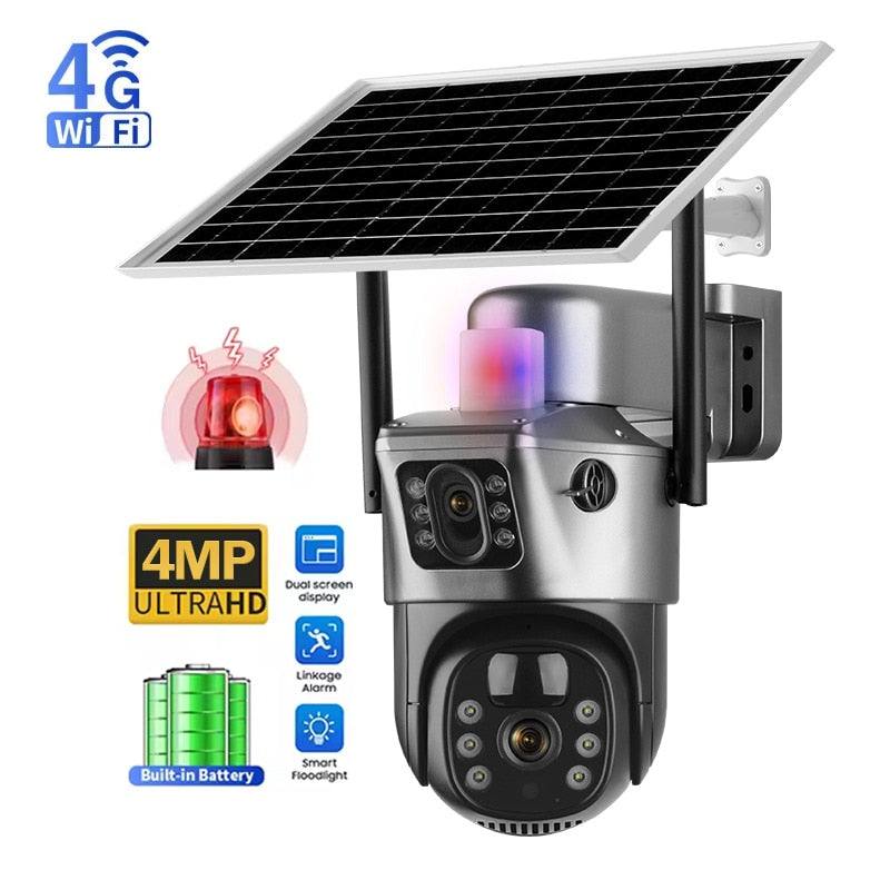 Camera Supraveghere Solara 4G, Lentila Dubla, Vedere de Noapte Color, Inclinare 90 grade Panoramic 355 grade, Full HD, Baterie 8000mAh, Exterior, Card MicroSD, Alimentare Solara