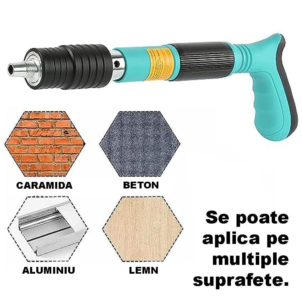 Kit Pistol Manual Pneumatic Pentru Nituri si Cuie, 30 cm, Calibru 7.3 cm Albastru