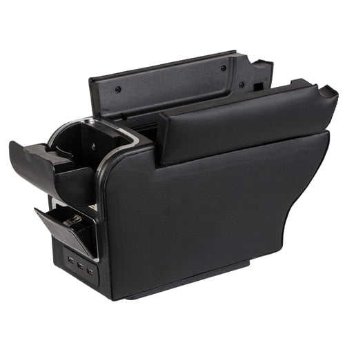 Cotiera auto multifunctionala versatila marime 36 x 19 x 21cm, 7 porturi USB , Suport bauturi