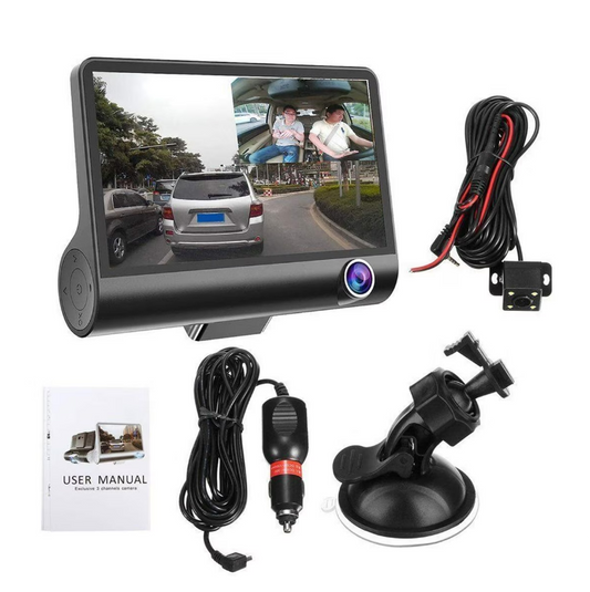 Camera Video Auto Tripla Full HD, 3 Camere Display 4 Inch G Senzor 170 grade