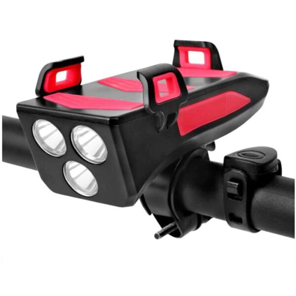 Far bicicleta cu suport telefon, Claxon, 2000mAh, Rezistent la apa
