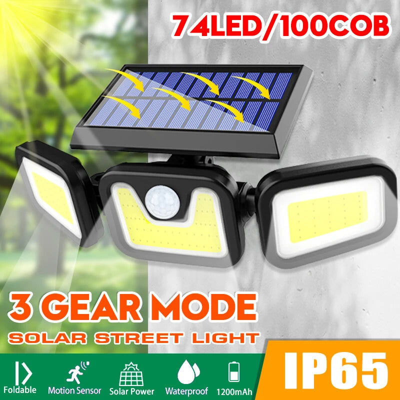 Lampa tripla solara de perete cu senzor de miscare, 220 led-uri