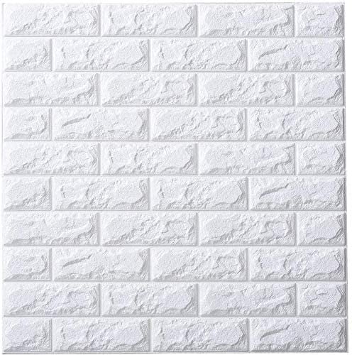 10xTapet 3D Autocolant alb, design caramida, rezistent la apa, 70cm x 77cm