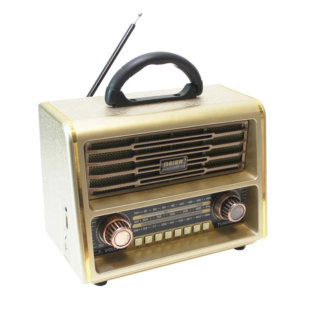 Meier M-2028BT Retro Fm Am Sw 3 Bande Vintage Retro Radio Radio Reîncărcabilă Cu Funcție Bt Wireless Usb Sd Tf Mp3 Player Lemn