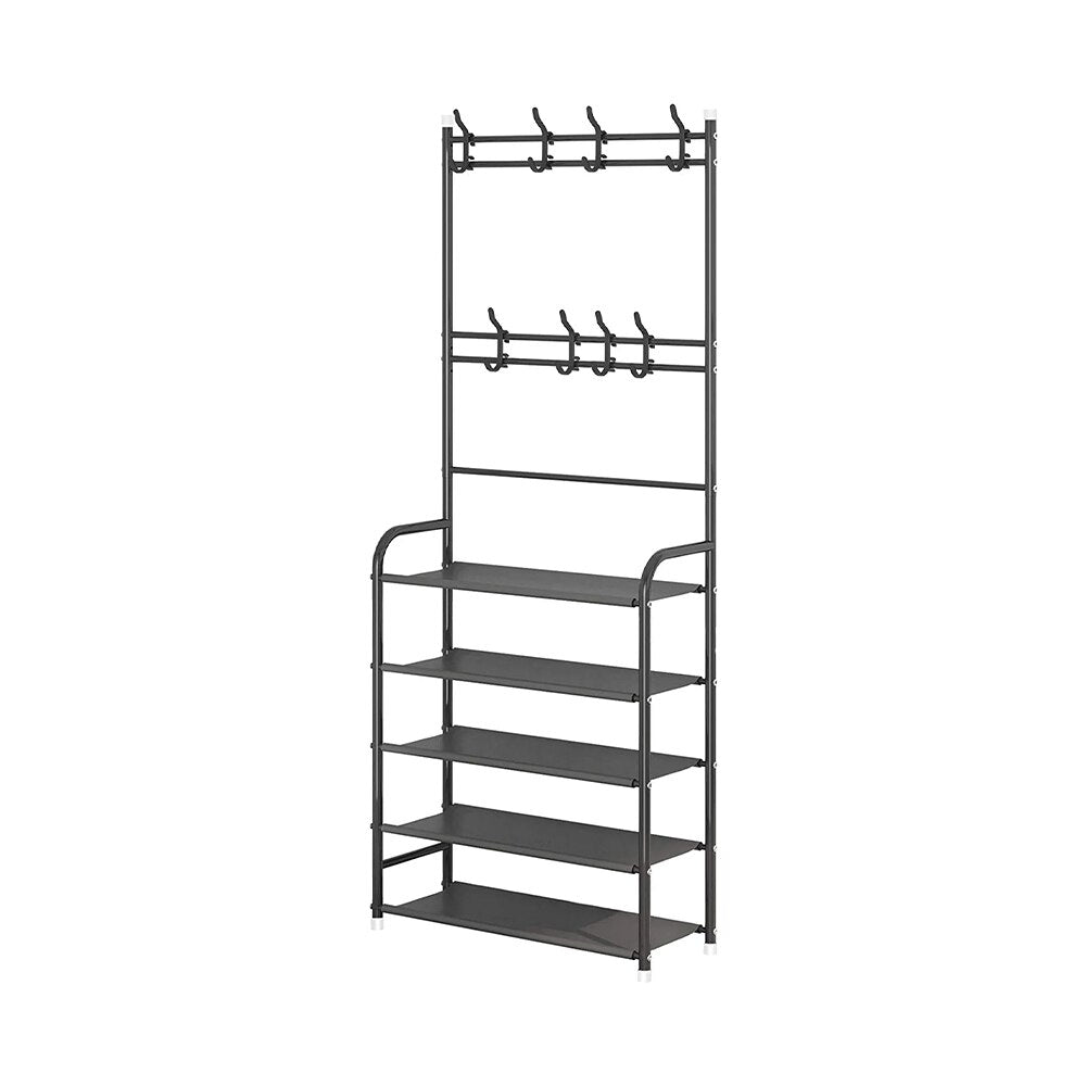 Cuier haine cu suport pantofi, 5 rafturi, 80 x 29.5 x 172 cm