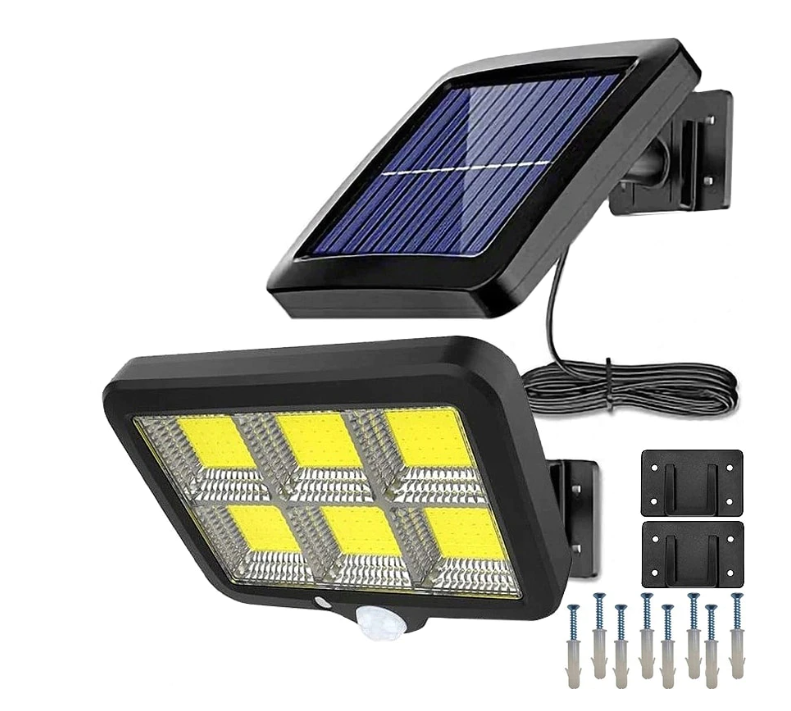 Lampa solara de perete , 6 x COB LED, cu panou solar polisiciliu detasabil, senzor miscare, telecomanda, rezistenta la apa