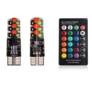 Set 2 Becuri LED T10 Auto Pozitie 6 SMD, Multicolor RGB cu Telecomanda