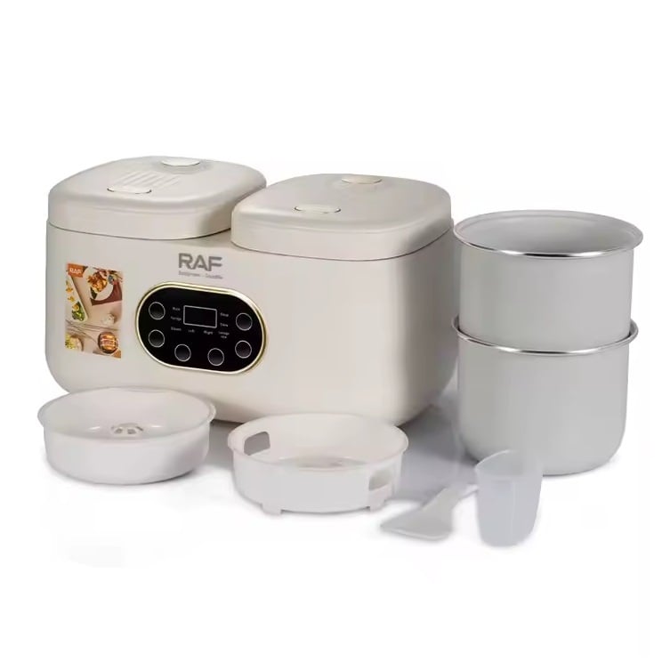 Aparat electric multifunctional,R5419, pentru gatit orez in stil asiatic, 800W, 4L, 14 functii, 2 compartimente, alb-bej