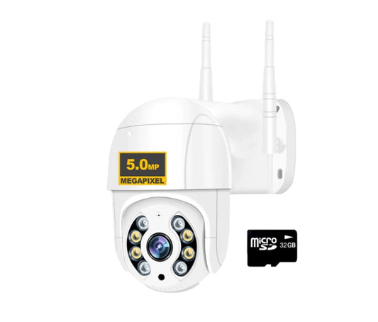 Camera supraveghere 5Mpx exterior/interior, PTZ Rotatie 360°, WiFi, Detectie miscare, Full HD, Card 32gb Cadou