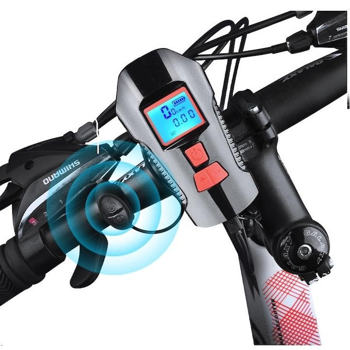 far de bicicleta trotineta computer integrat si claxon detasabil, reincarcabil USB