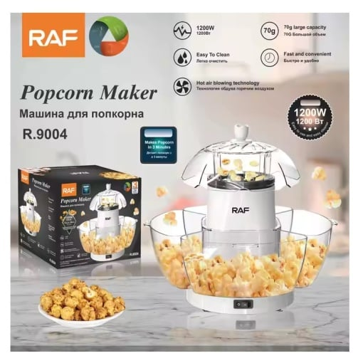 Aparat electric pentru popcorn, RAF R.9004, 1200W, plastic, 30x30 cm, alb-transparent