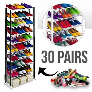 Suport Raft pentru Depozitare Incaltaminte, Capacitate 30 Perechi de Pantofi, Culoare Negru