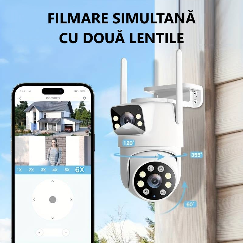 Camera Dubla de supraveghere exterior Full HD , 8MP , Detectare Miscare IP66, Wireless