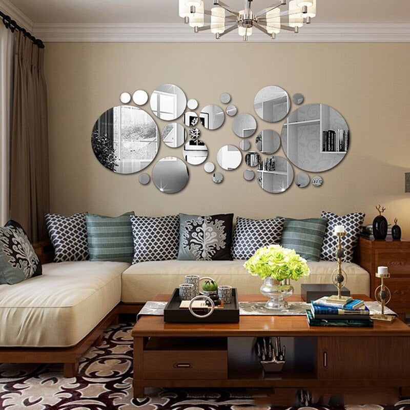 Set 26 Oglinzi acrilice sfere autoadezive pentru decorarea camerelor, argintii