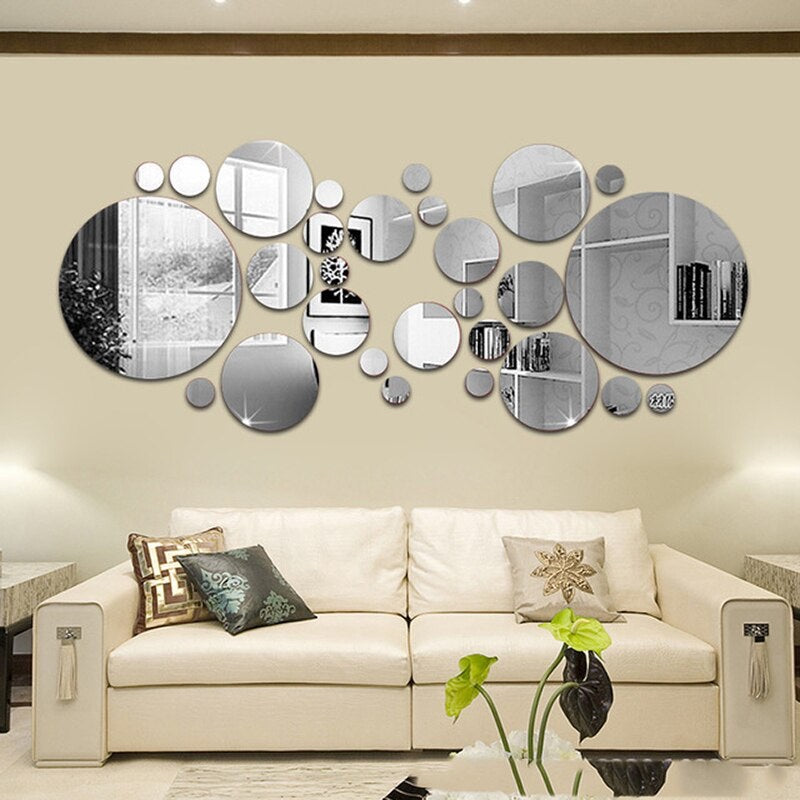Set 26 Oglinzi acrilice sfere autoadezive pentru decorarea camerelor, argintii