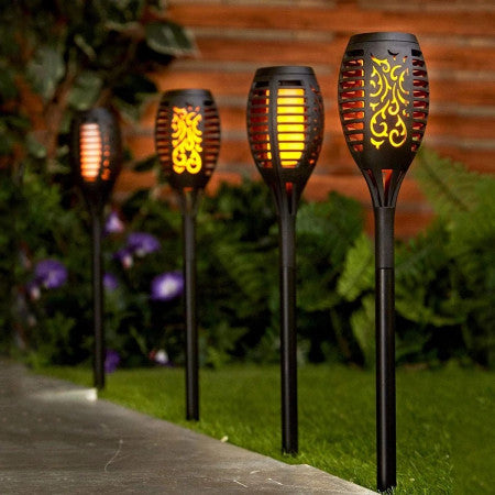 Set 2x Lampa solara tip torta cu efect flacara 51cm