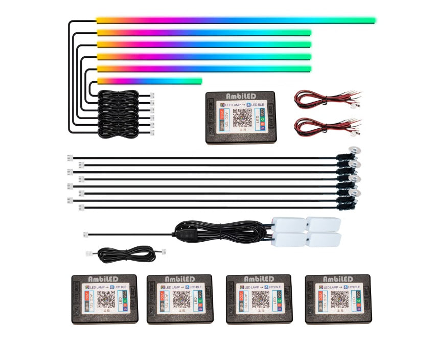 Kit iluminare ambientala  18 piese LED RGB, Bluetooth, aplicatie telefon, senzor muzica, multicolor