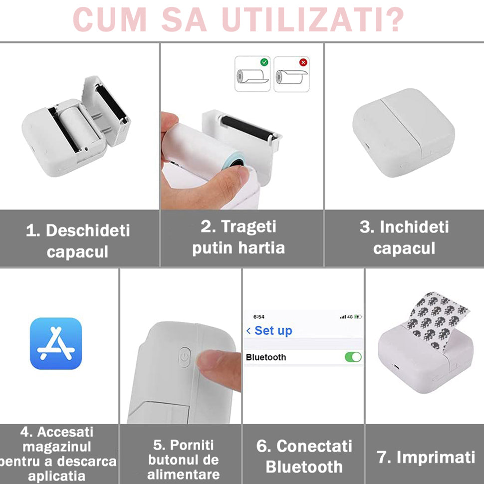 Mini imprimanta termica portabila pentru telefon, 1 rola inclusa