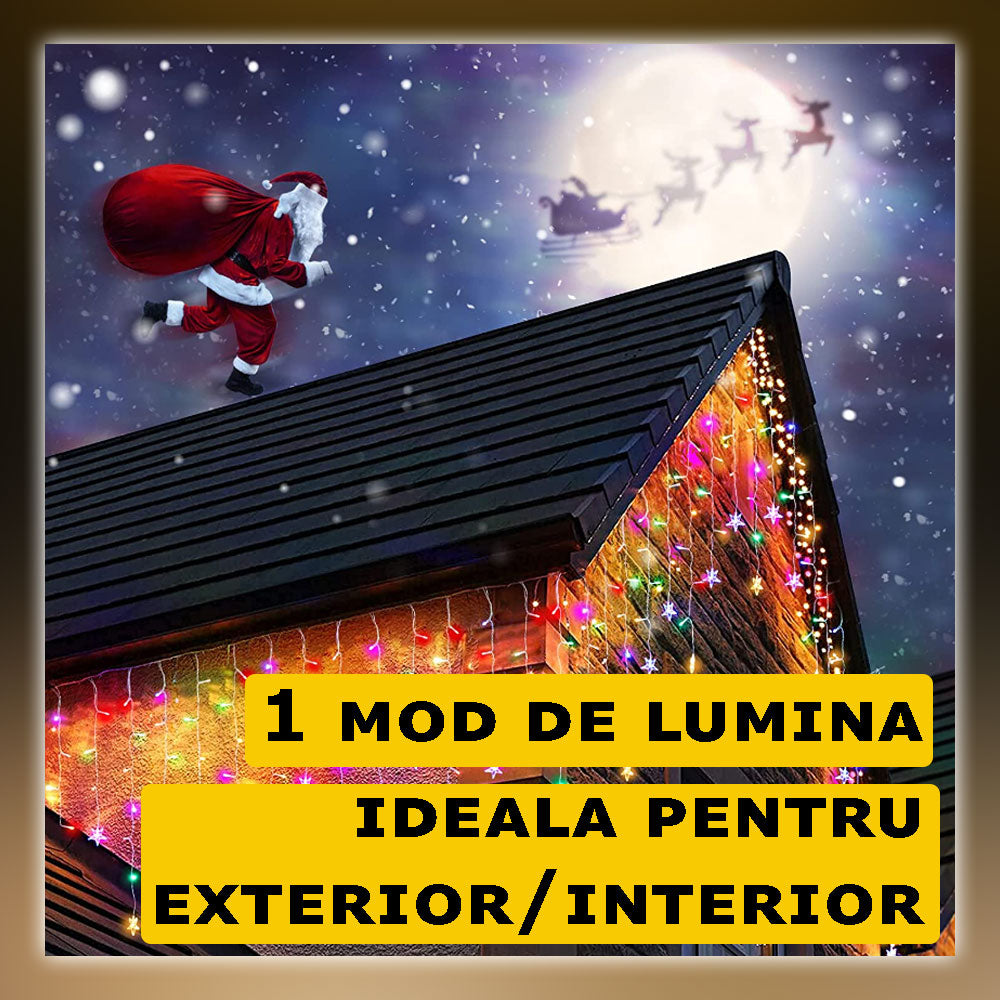 Instalatie Craciun Turturi 20M, 500 Led-uri, Pentru Casa / Gradina / Gard, Cu 1 Joc De Lumini, Franjuri Curgatoare, Exterior/Interior, Fir Alb, Interconectabila, Rezistenta La Apa, Multicolor