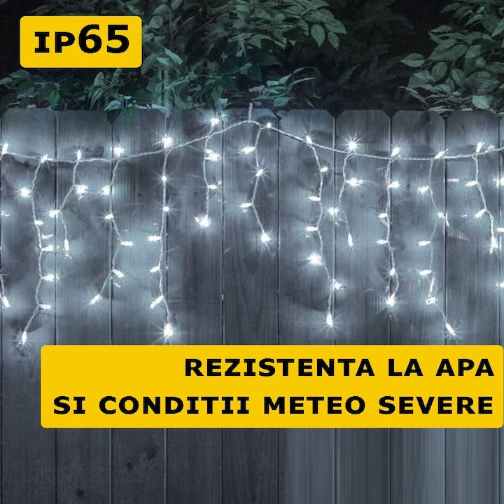 Instalatie Craciun Turturi 20 M, 500 Led-uri, Pentru Casa / Gradina / Gard, Cu 1 Joc De Lumini, Franjuri Curgatoare, Exterior/Interior, Fir Alb, Interconectabila, Rezistenta La Apa, Alb Rece