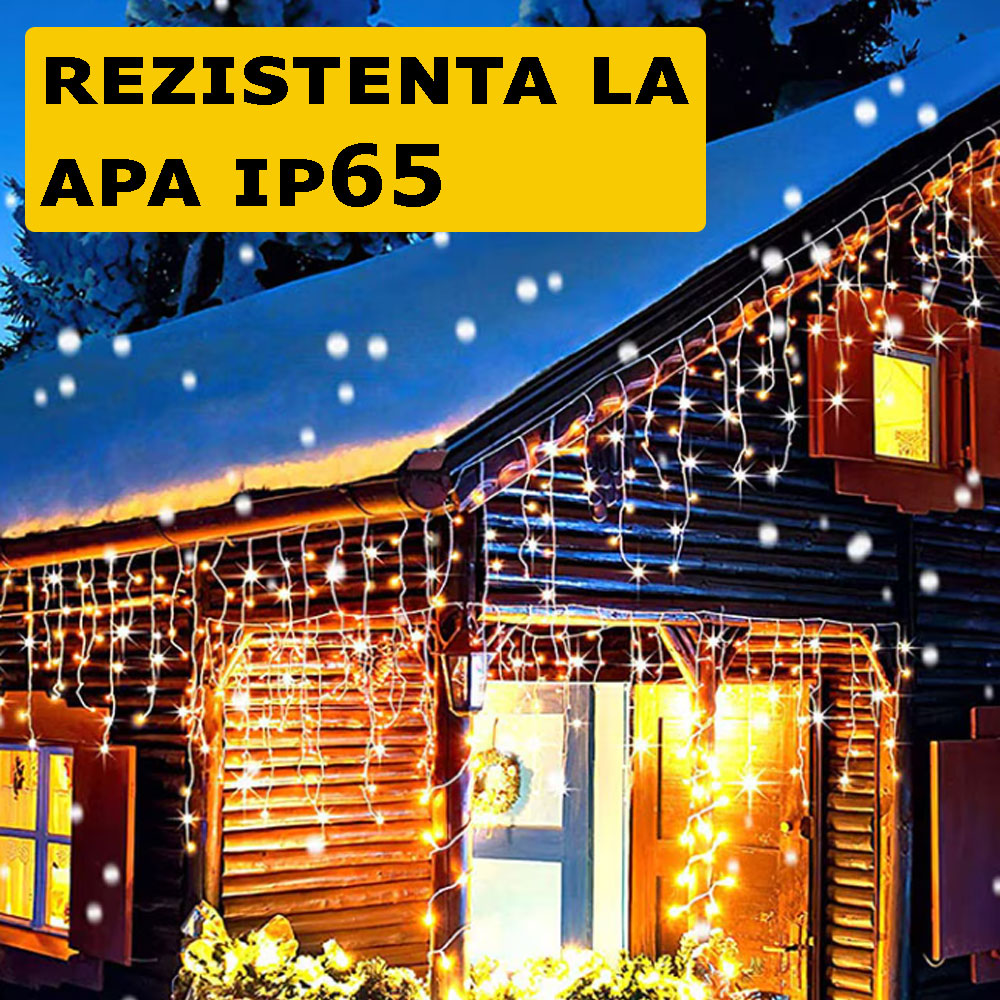 Instalatie Craciun Turturi 20 M, 500 Led-uri, Pentru Casa / Gradina / Gard, Cu 1 Joc De Lumini, Franjuri Curgatoare, Exterior/Interior, Fir Alb, Interconectabila, Rezistenta La Apa, Alb Cald