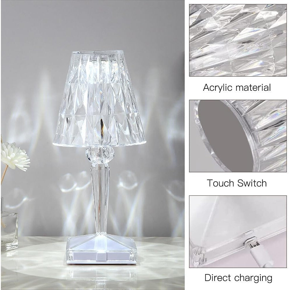 Lampa cu LED cristal 3D, USB, geometric, alb/transparent