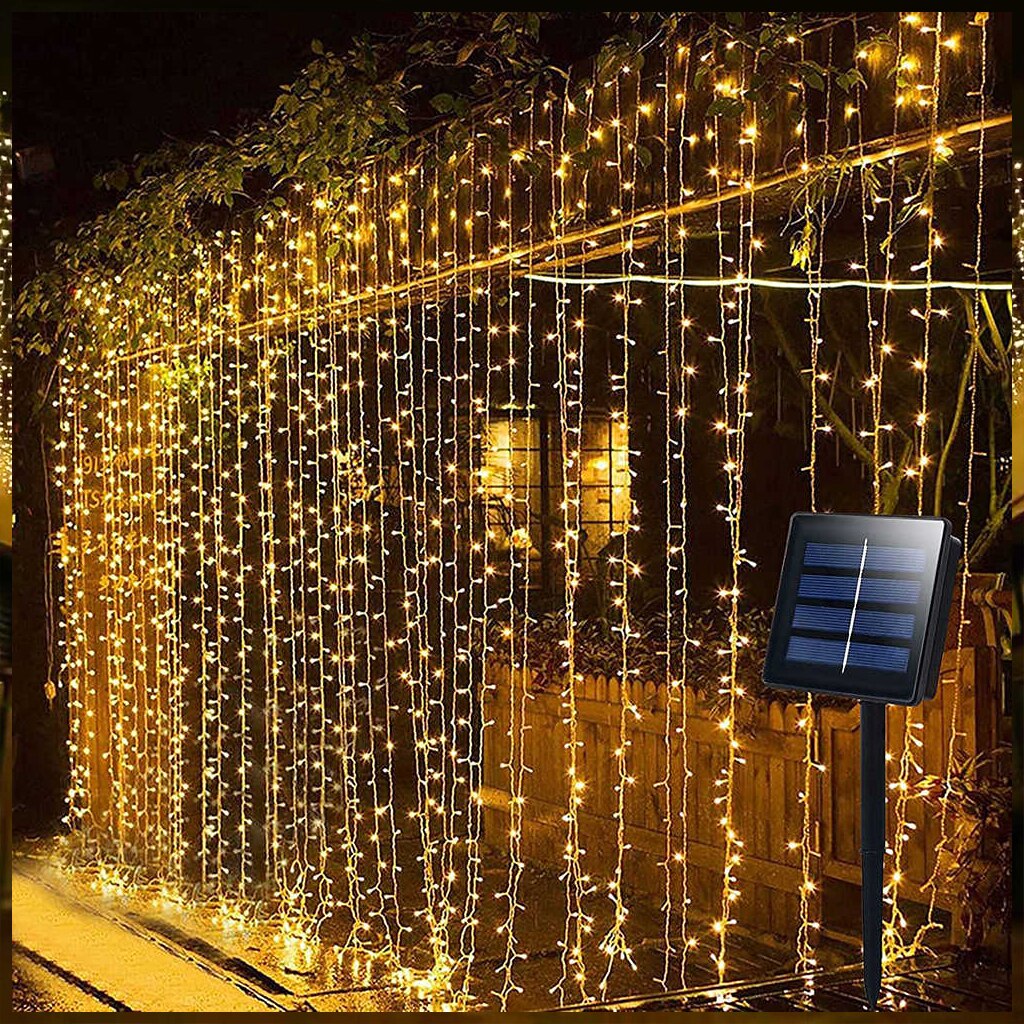 Instalatie Led Perdea cu incarcare solara 300 LED , 3x3 M Lumina Calda