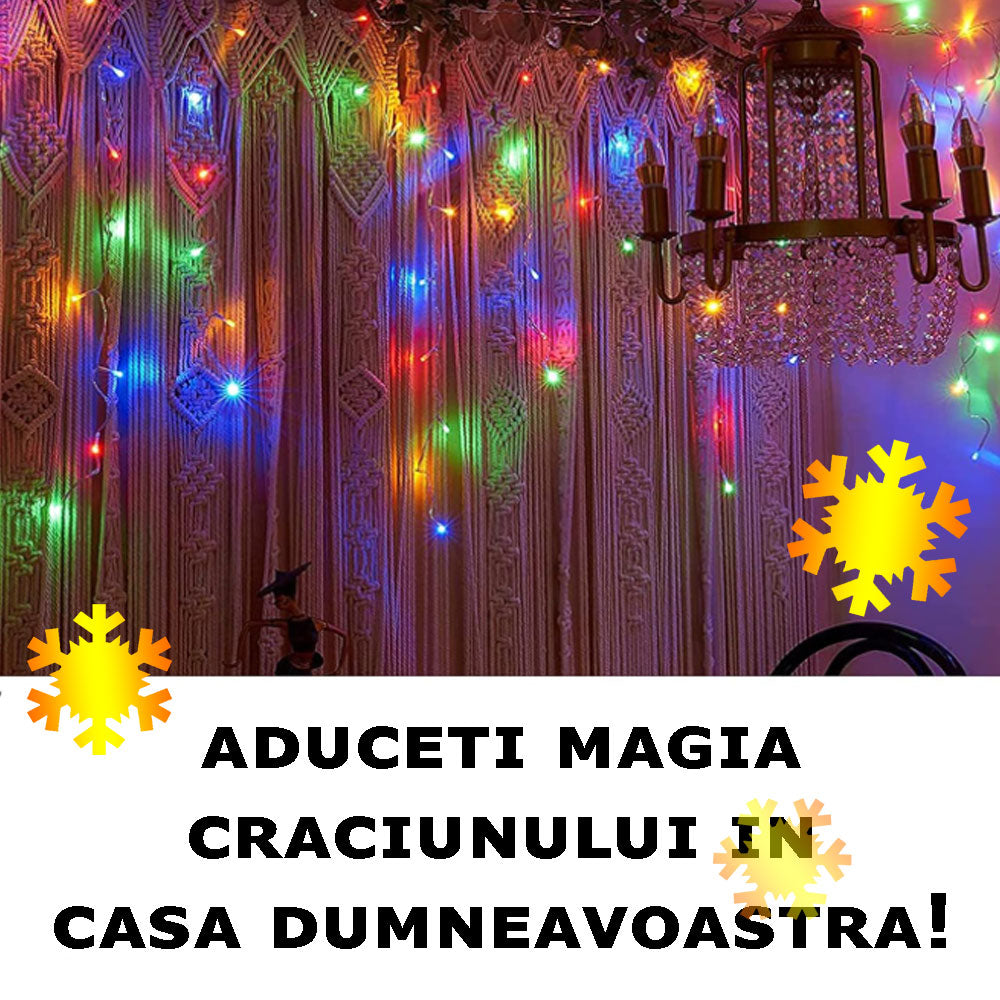 Instalatie Craciun Turturi 20M, 500 Led-uri, Pentru Casa / Gradina / Gard, Cu 1 Joc De Lumini, Franjuri Curgatoare, Exterior/Interior, Fir Alb, Interconectabila, Rezistenta La Apa, Multicolor